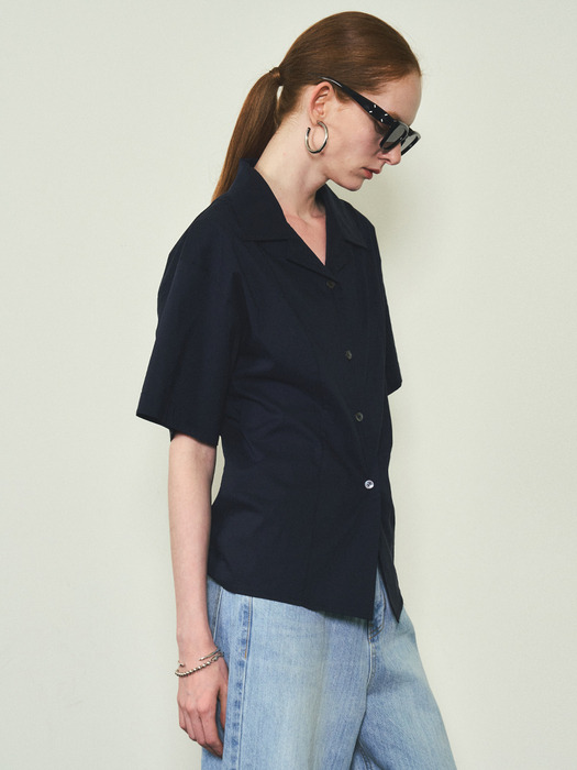 Western Side cut Flare Blouse_CTT330(Navy)