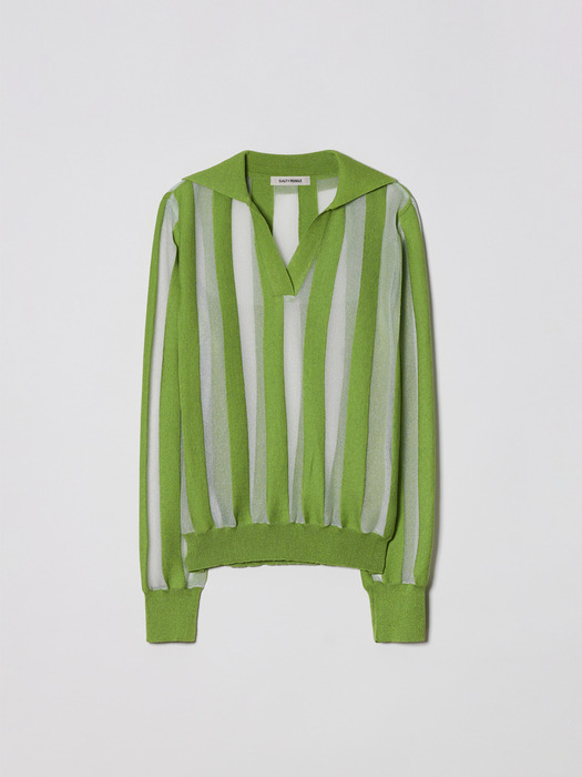 STRIPE OPEN COLLAR KNIT [GREEN]