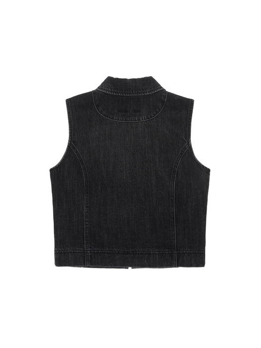 SLIM ZIP UP DENIM VEST IN BLACK