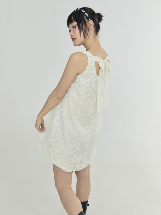 Flower Ribbon Balloon Dress - Cream