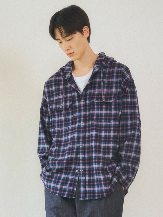 Relaxed Check Hoodie Shirt 2color