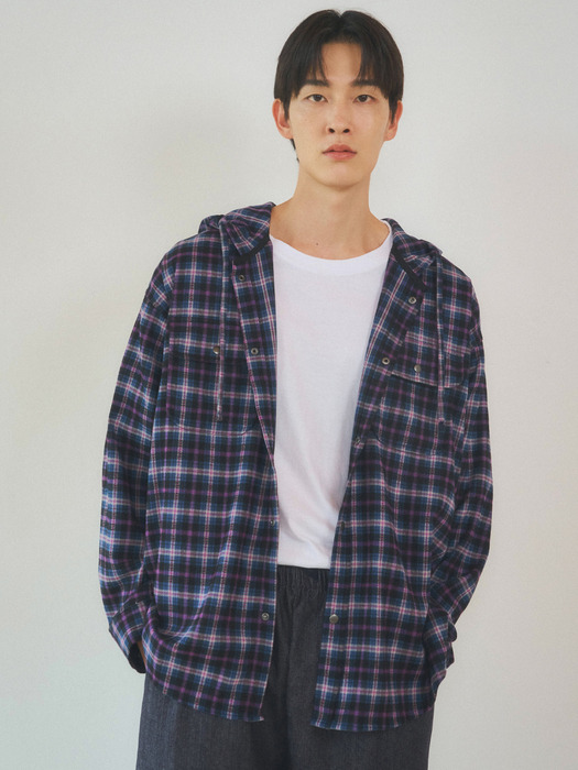 Relaxed Check Hoodie Shirt 2color