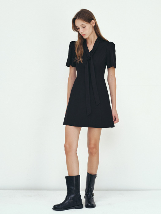 TIE POINTED MINI DRESS - BLACK