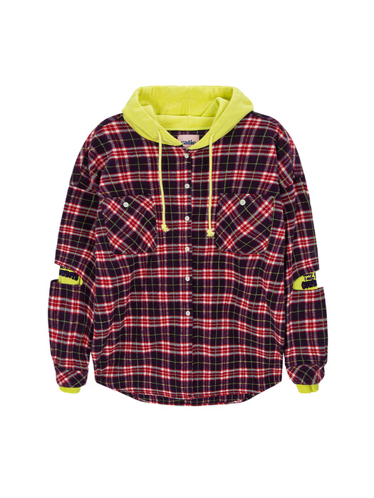 HOODIE LAYER CHECK SHIRT PURPLE