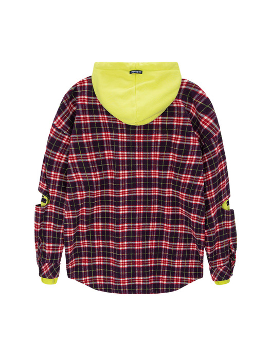 HOODIE LAYER CHECK SHIRT PURPLE