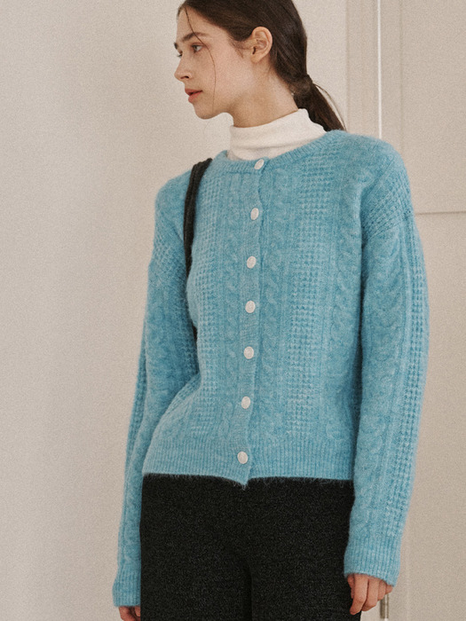 woolmohair cable cardigan-blue