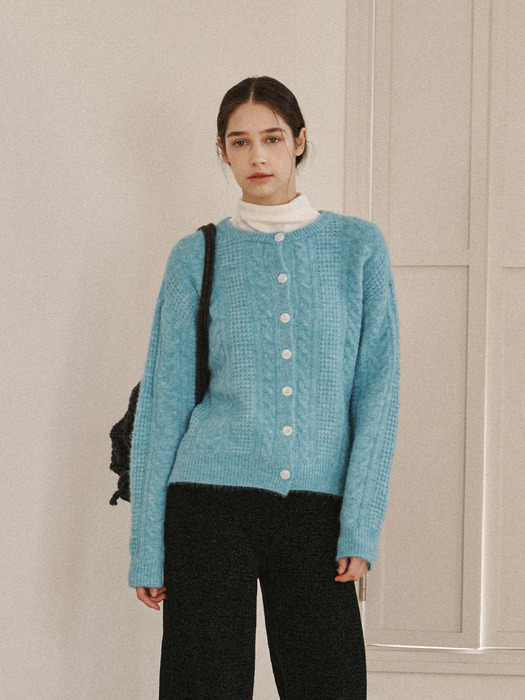 woolmohair cable cardigan-blue