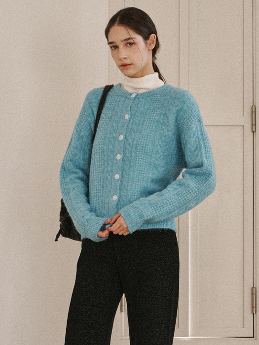 woolmohair cable cardigan-blue