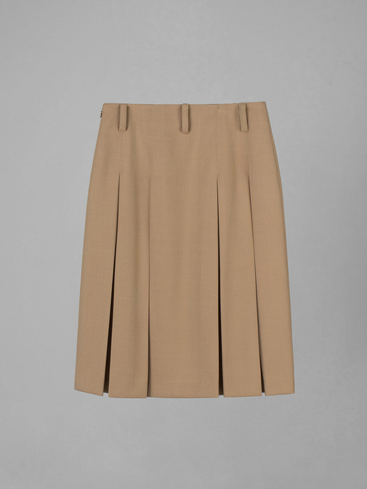 WOOL PLEATED SKIRT_BEIGE