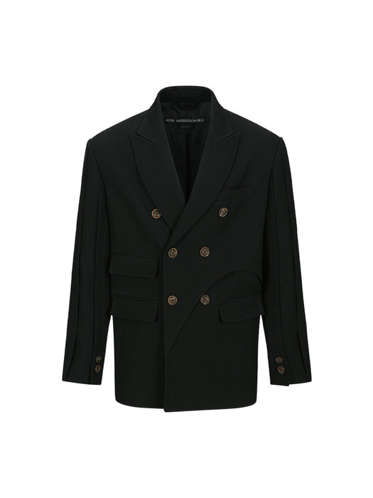 SOE TWILL WOOL WRAP DOUBLE BREASTED JACKET awa629m(BLACK)