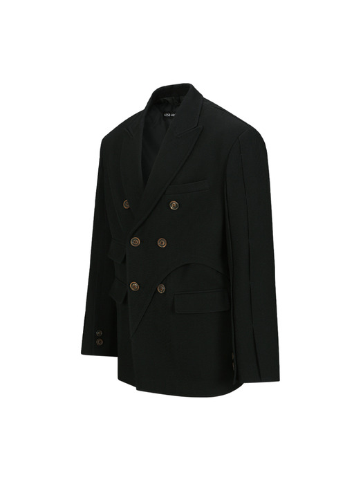 SOE TWILL WOOL WRAP DOUBLE BREASTED JACKET awa629m(BLACK)