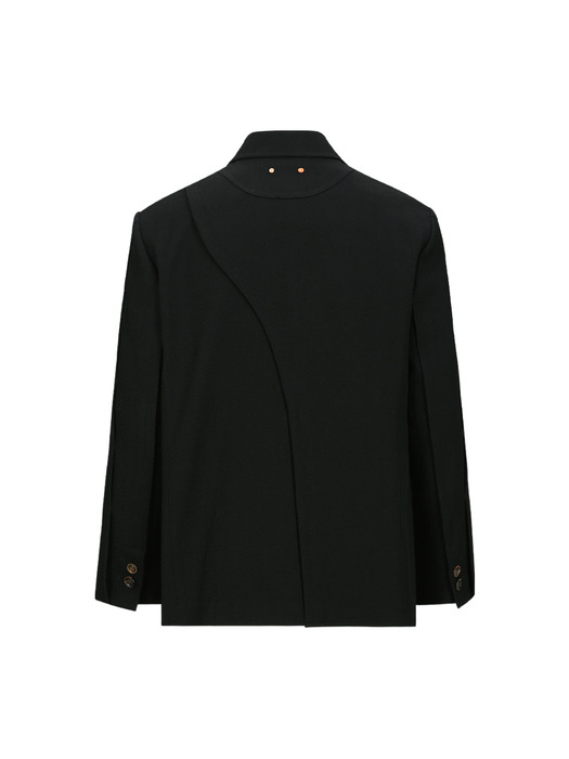 SOE TWILL WOOL WRAP DOUBLE BREASTED JACKET awa629m(BLACK)