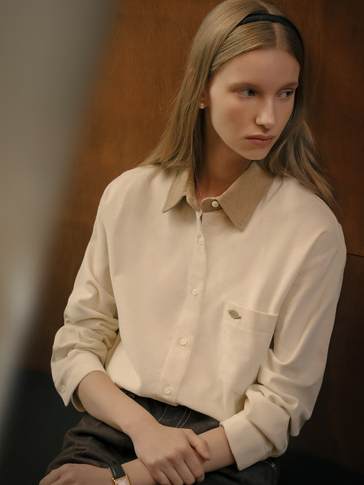 Nella collar point corduroy shirt_Ivory