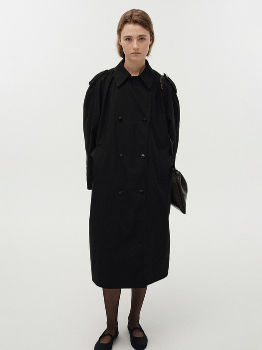 Oversized double-breasted trench (Black)