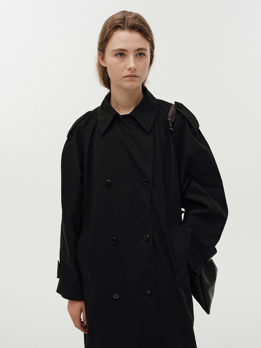 Oversized double-breasted trench (Black)