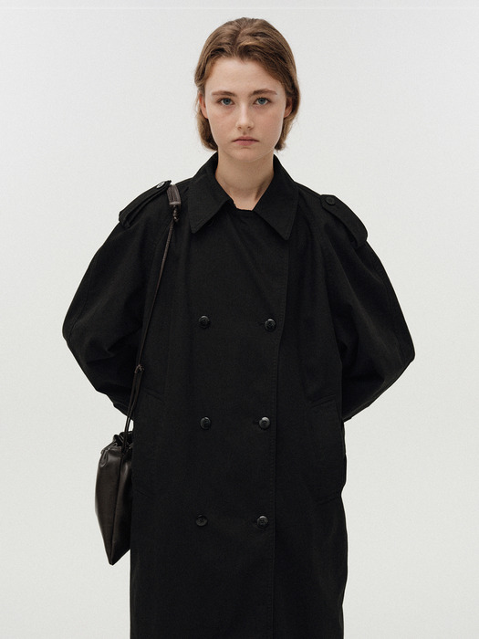 Oversized double-breasted trench (Black)