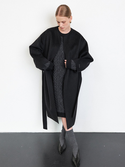 HANDMADE CASHMERE ROBE COAT [CAMEL][BLACK]