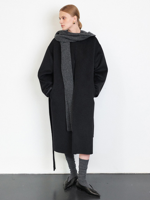 HANDMADE CASHMERE ROBE COAT [CAMEL][BLACK]