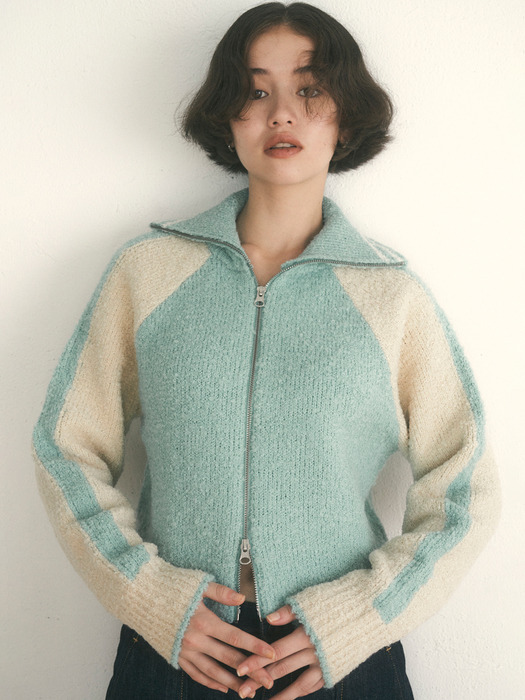 Boucle 2way Zip-up Knit [Mint]