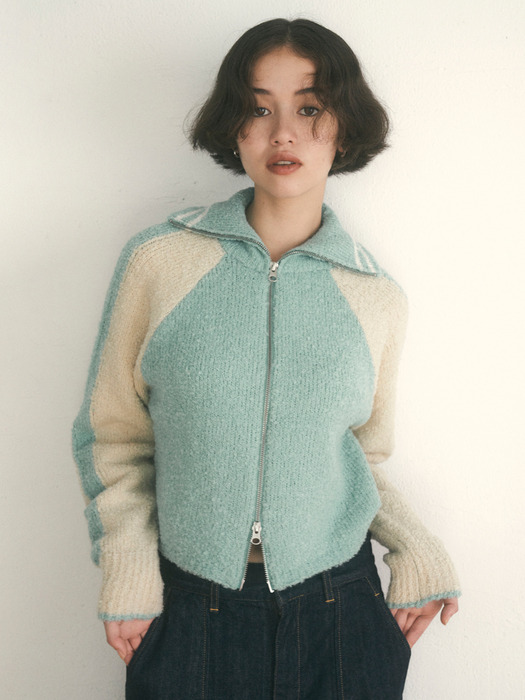 Boucle 2way Zip-up Knit [Mint]