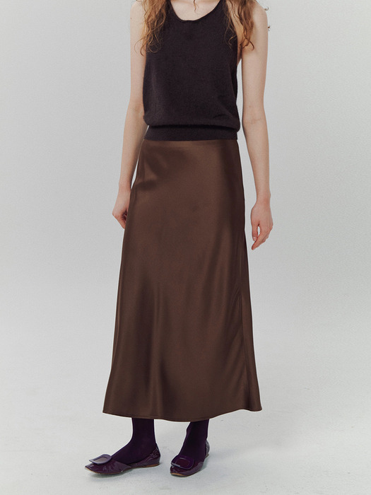 Nita Satin Skirt in Chestnut