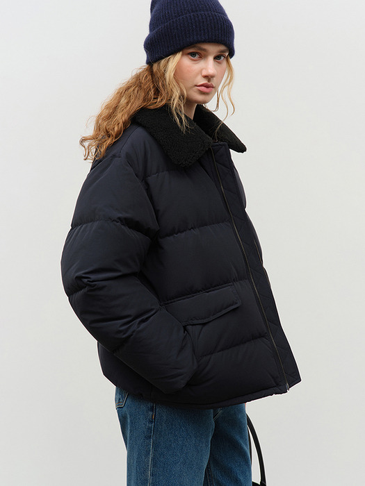 UNISEX DETACHABLE SHEARLING COLLAR GOOSE DOWN JACKET DEEP NAVY_UDJU4D130N3