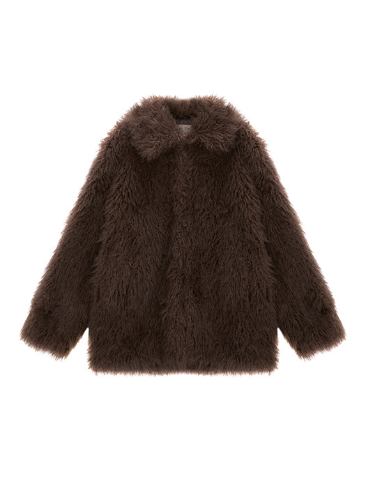 OVERSIZE HAIRY FUR COAT IN BROWN