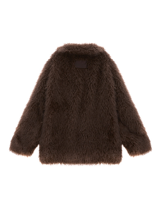 OVERSIZE HAIRY FUR COAT IN BROWN