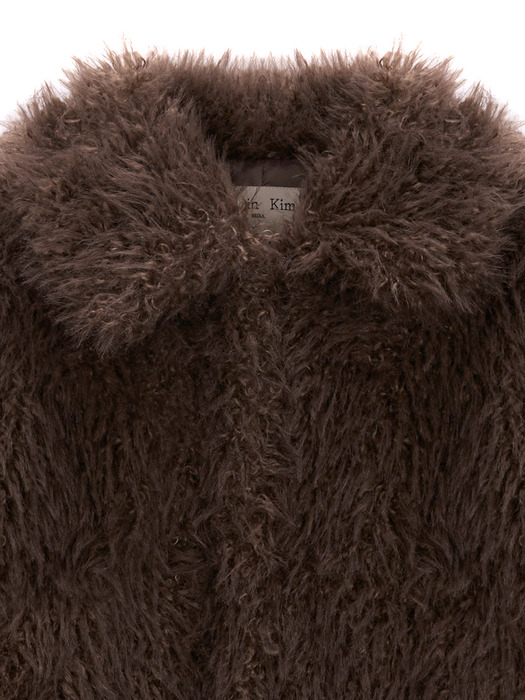 OVERSIZE HAIRY FUR COAT IN BROWN