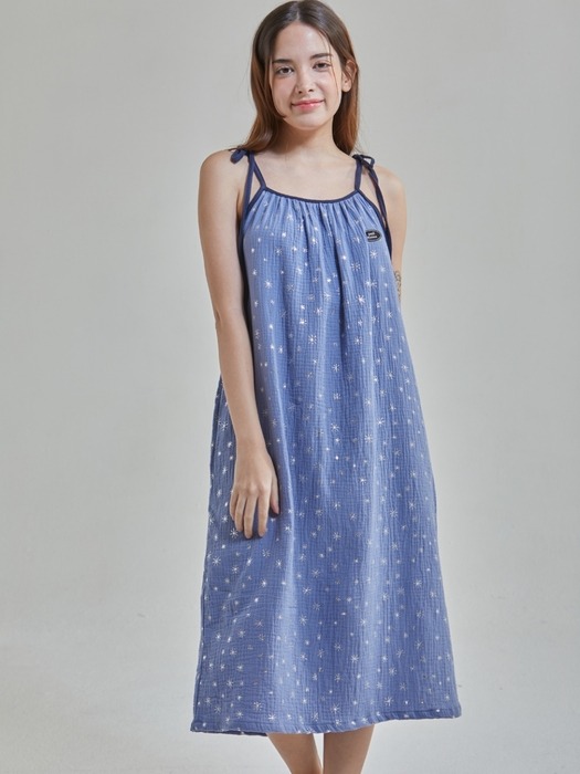 폴앤안나 루나 블루 타이 숄더 드레스