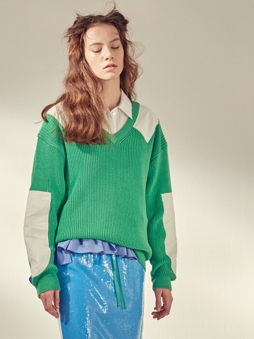 COTTON PATCH PULLOVER KNIT_GREEN/NAVY