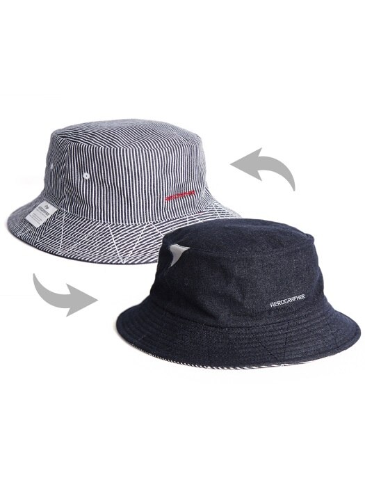 2Way Bucket Hat - Denim / Stripe