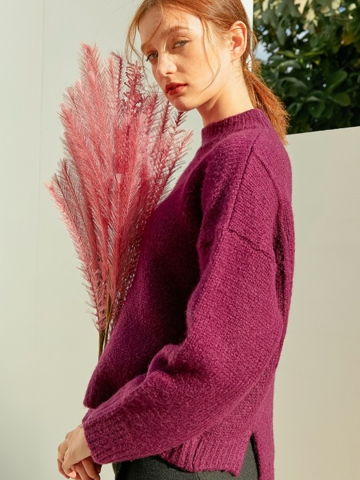 monts786 high neck unbalance knit (purple)
