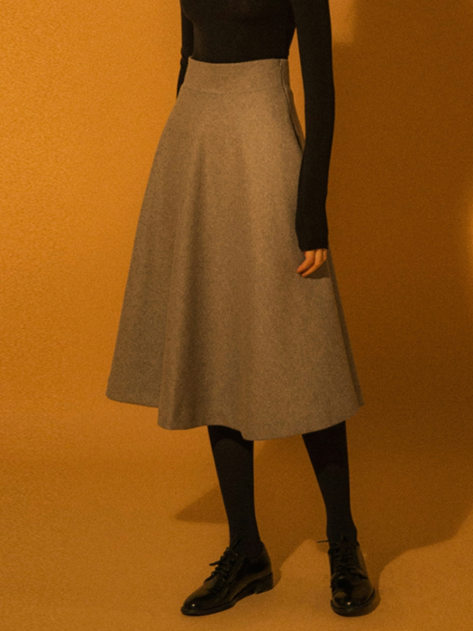 Wool Flared Skirt - Grey
