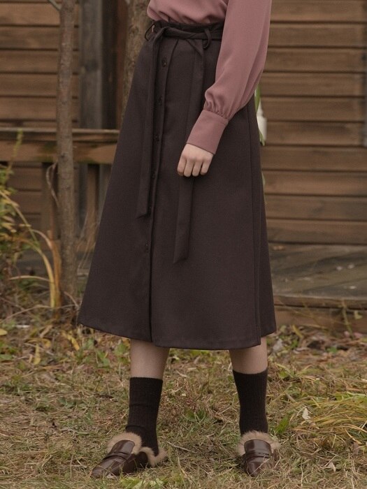 Flare Wool Skirt Brown