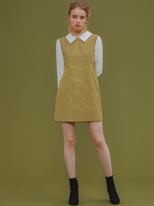 check layered mini dress_yellow