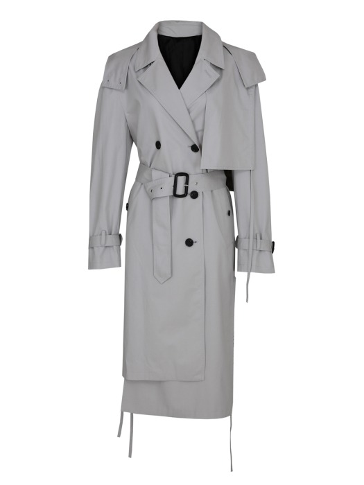 HOODED DRAW STRING TRENCH COAT (LIGHT GRAY)