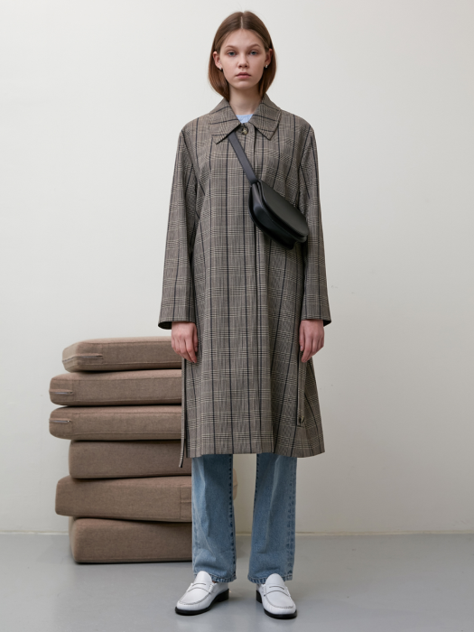WIDE SLEEVE CHECK SINGLE TRENCH COAT (CHECK) UDTR9F202W2