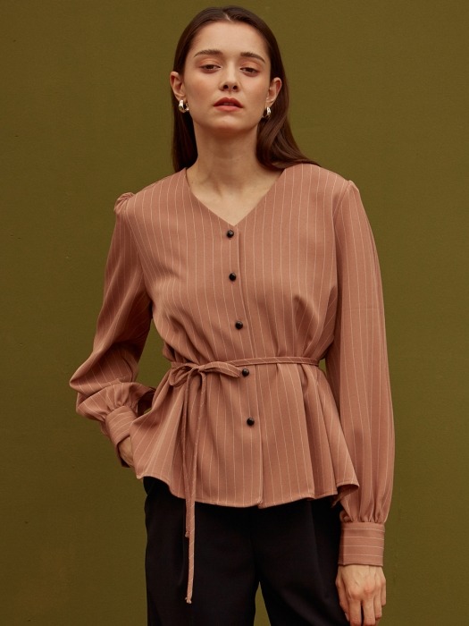 [By Joorti] J273 Waist strap blouse (dark pink)