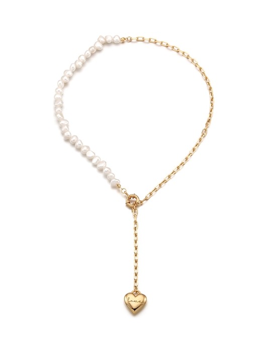 Love Lock Heart n Pearl Necklace_Gold