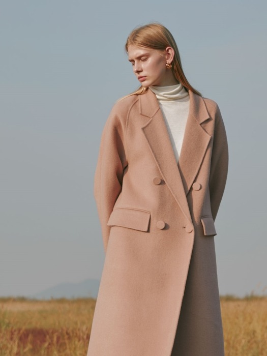 Premium handmade wool wrapped button coat in indi pink