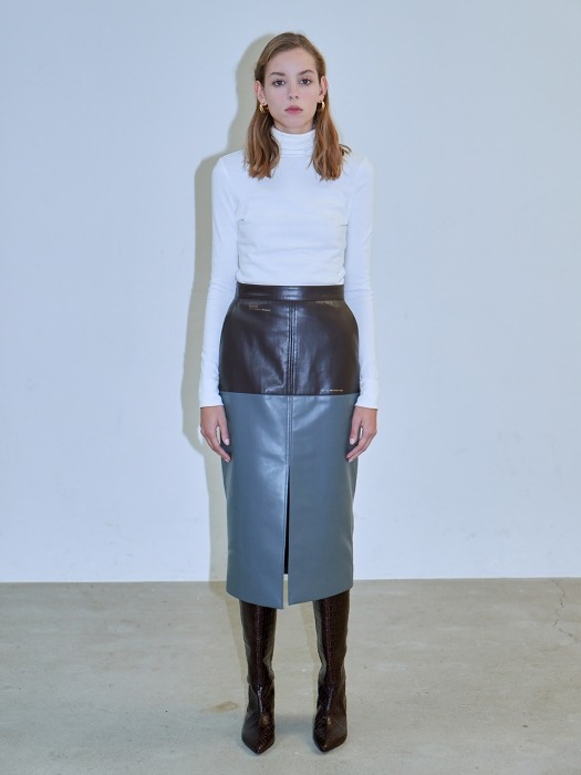 ECO-LEATHER TWO-TONE SKIRT