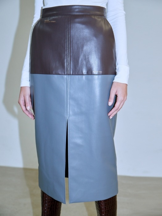 ECO-LEATHER TWO-TONE SKIRT