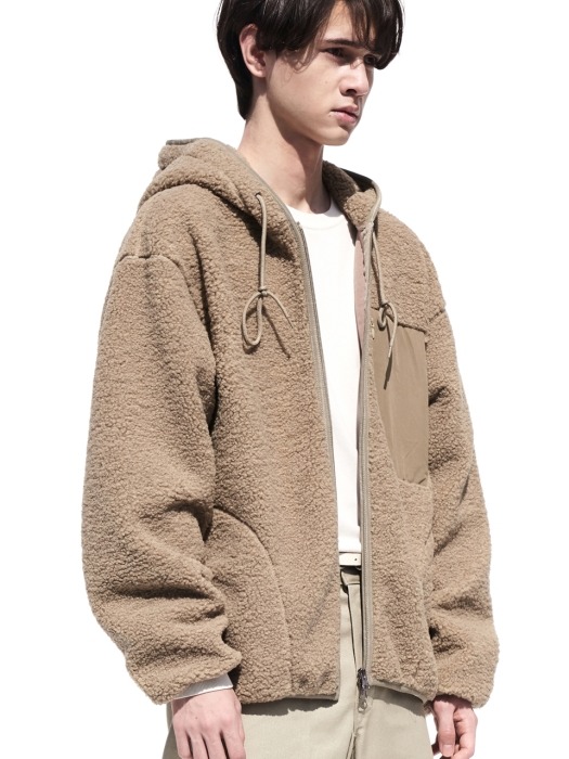 Boa Fleece Hood Zip-Up Jacket Mosstone