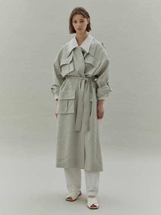 20SS LOW COLLAR POCKET TRENCH COAT - MINT