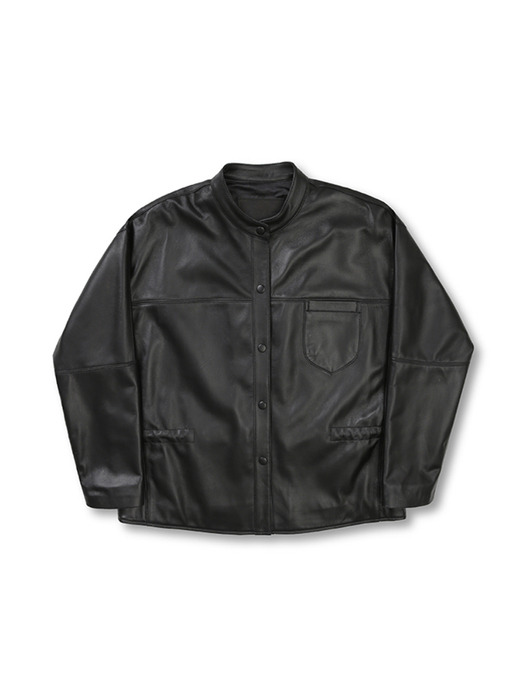 LAMBSKIN MINIMAL SHIRT JACKET (BLACK)