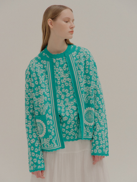 LEELEE Pattern Printed Knitted Cardigan Mint