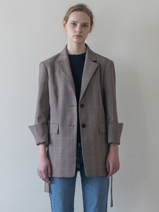 Button Detailed Check Single Jacket