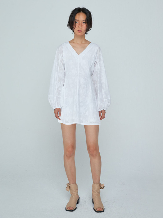 Shirring Sleeve Mini Dress_White