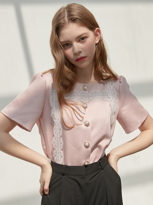 [By Joorti] J417 square neck blouse (pink)